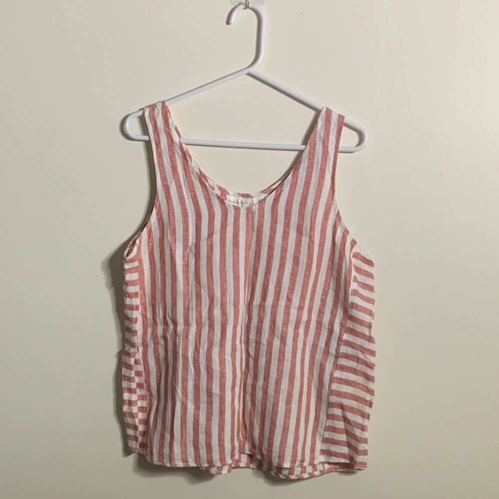 Nicole Miller Women's Red White Striped Linen Sleeveless Tank Top Size L
